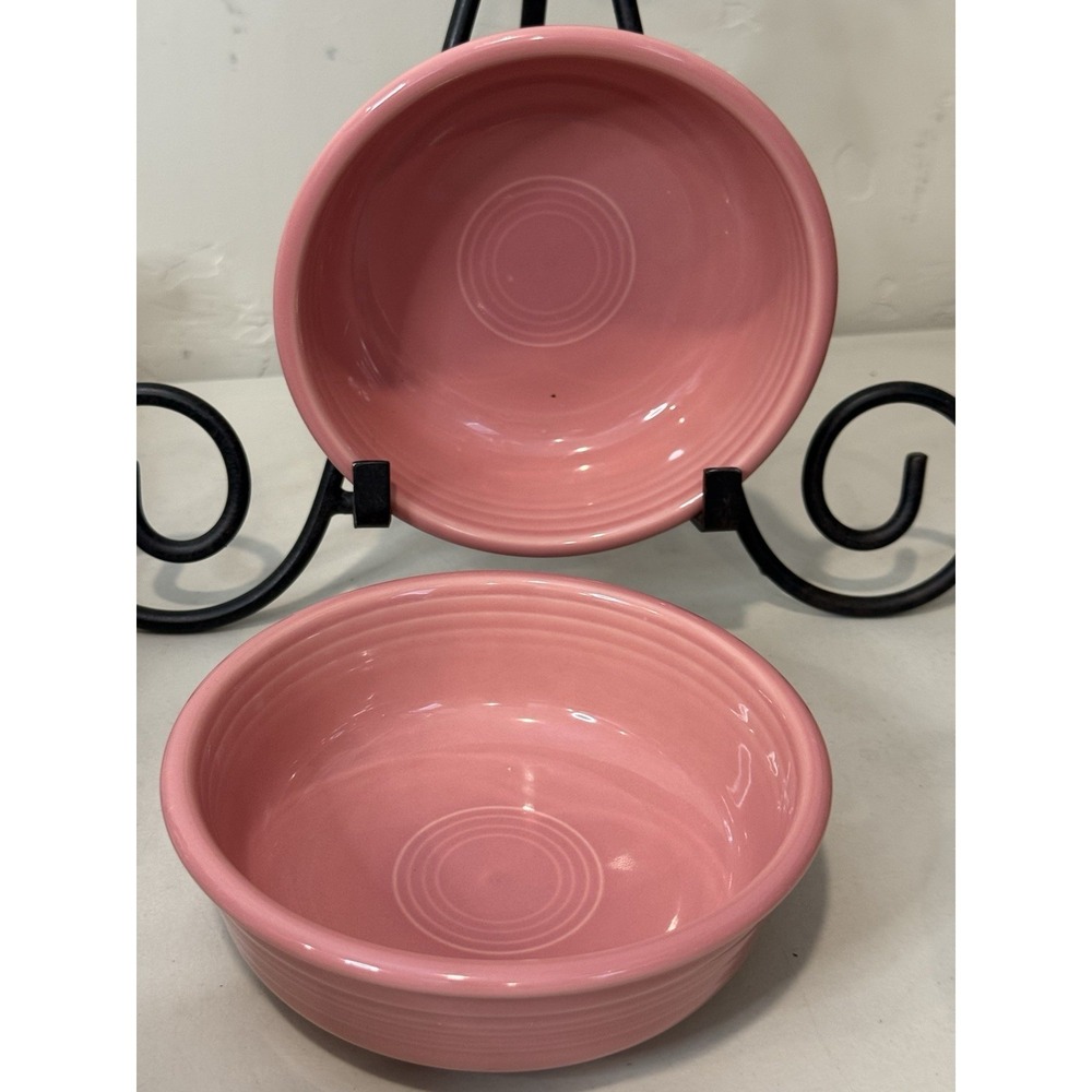 VTG Lot Of 2 Fiestaware Rose Pink 5" Bowls Homer Laughlin Fiesta USA Ceramic - Picture 2 of 8